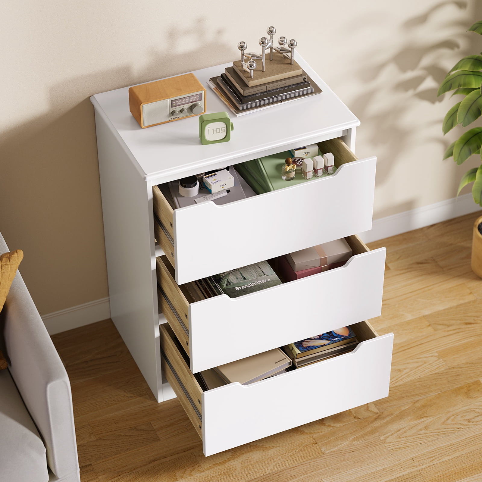 Dresser for Bedroom, Asofer 5 Drawer Dresser with Cutout Handle, Sturdy Wood Storage Cabinet, Gray