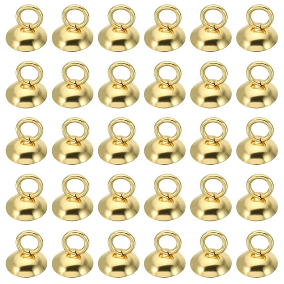 6mm Bead Caps, 50 Pcs Bead Cap Bail Pendant Stainless Steel Ornament Caps with Loop for Jewelry Making, Golden