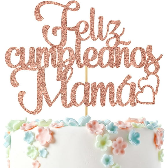 PinesC Cake Topper, Best Mom Ever, Happy Mothers Day, Mom Birthday Party Decorations Rose Gold Glitter.