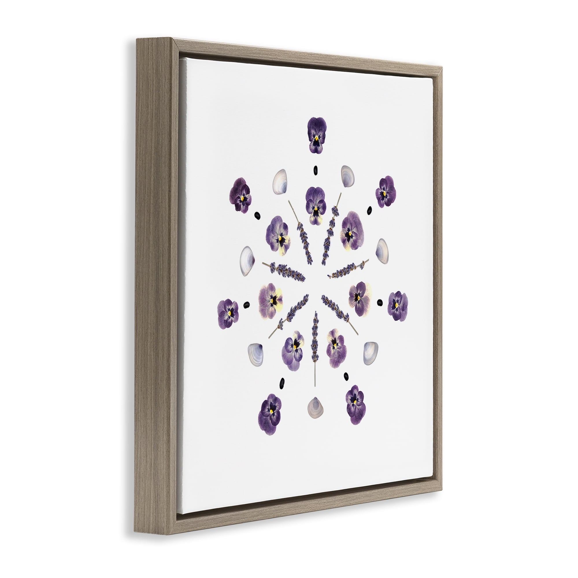 Stupell Industries Pansies & Lavender Symmetry Brown Framed Floater Canvas Wall Art, design by Beth Adoette