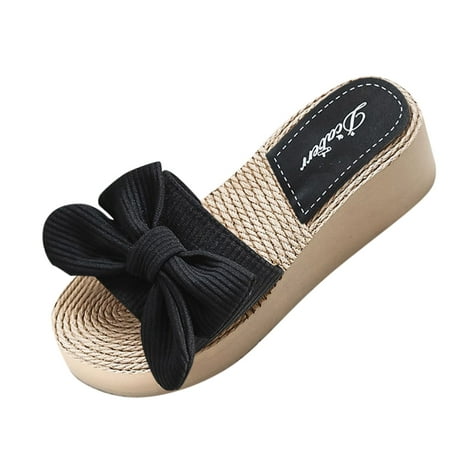 

nsendm Women Plush Bear Slippers Summer Sandals Spring And Fashion Wedge Beach Slippers Womens Slipper Memory Foam Shoes Black 7.5
