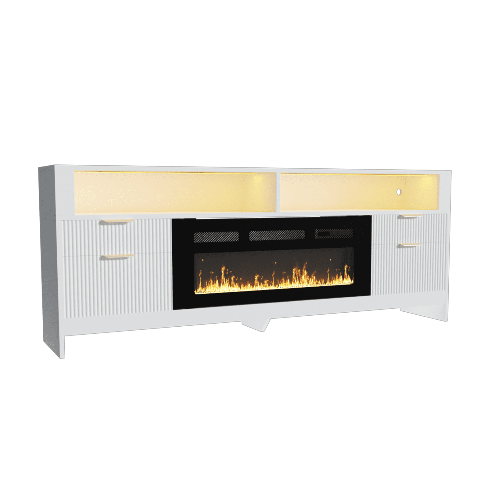 Fireplace TV Stand with 36" Electric Fireplace,LED Light Entertainment Center with Highlight Storage Cabinets Up to 80" TVs, Modern Fluted TV Stand for Living Room,Bedroom (Black)