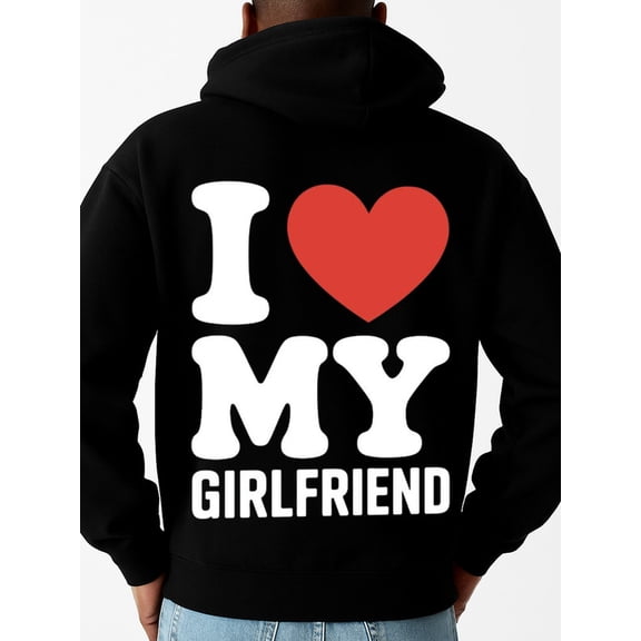 I ❤️ My GF hoodies & sweatshirt lovers men's long sleeve black Warm, suitable for casual wear, perfect for outdoor activities spring Christmas heart Casual Unisex Shirt Printed tshirts