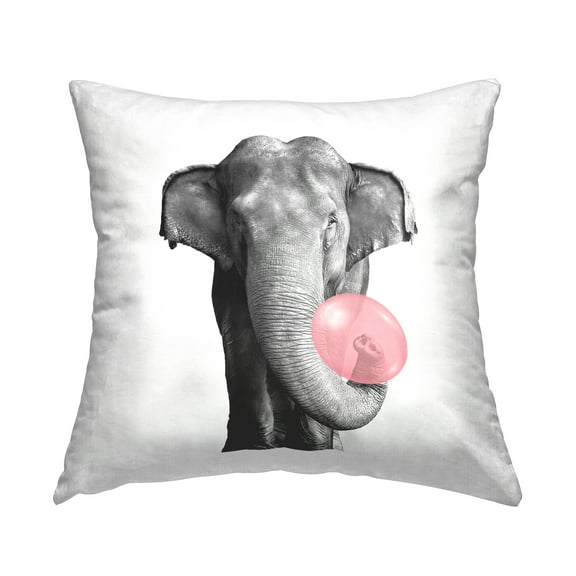 Stupell Industries Elephant Trunk Blowing Bubble Square Decorative Printed Throw Pillow, 18 x 18