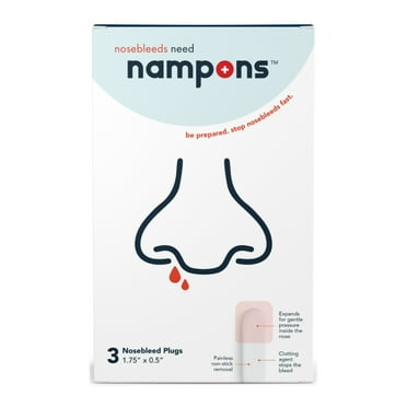 Nampons Nosebleed Stoppers, Nasal Plugs with Clotting Agent, First Aid Kit, 3 Count