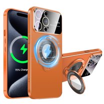 Dteck Magnetic for iPhone 15 Pro Max Case with Ring Stand, Compatible with MagSafe, Full Camera Lens Protector Scratch Resistant Matte Slim Cover Case for iPhone 15 Pro Max,Orange