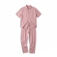thumbnail image 4 of Ceisia Men's Linen Blend Button Down Short Sleeve Shirt And Elastic Waist Pants 2 Piece Outfit Pink XXL Gift, 4 of 5