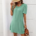 thumbnail image 2 of Staron Liquidation Robes d'Été pour Femmes 2025 Vacances Décontracté Manches Bouffantes Manches Courtes Col Rond Ligne A Robe Soleil Uni Ample Printemps Plage Robe T-Shirt, 2 of 7