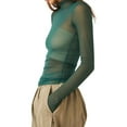 thumbnail image 4 of Women T-shirt, Long Sleeve Turtleneck Swiss Dots See-through Slim Fit Sheer Tops Clubwear, 4 of 7