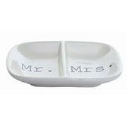 Creative Co-Op Ceramic "Mr. & Mrs." Two Section Dish, White
