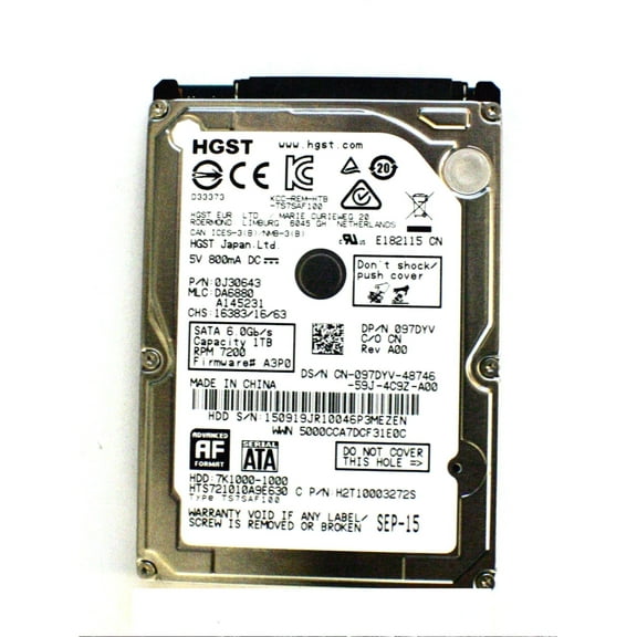 Original Dell Alienware 15 R2 17 R3 Laptop Hard Drive HGST 97DYV 1TB 2.5" SATA 6.0Gb/s 7200 RPM
