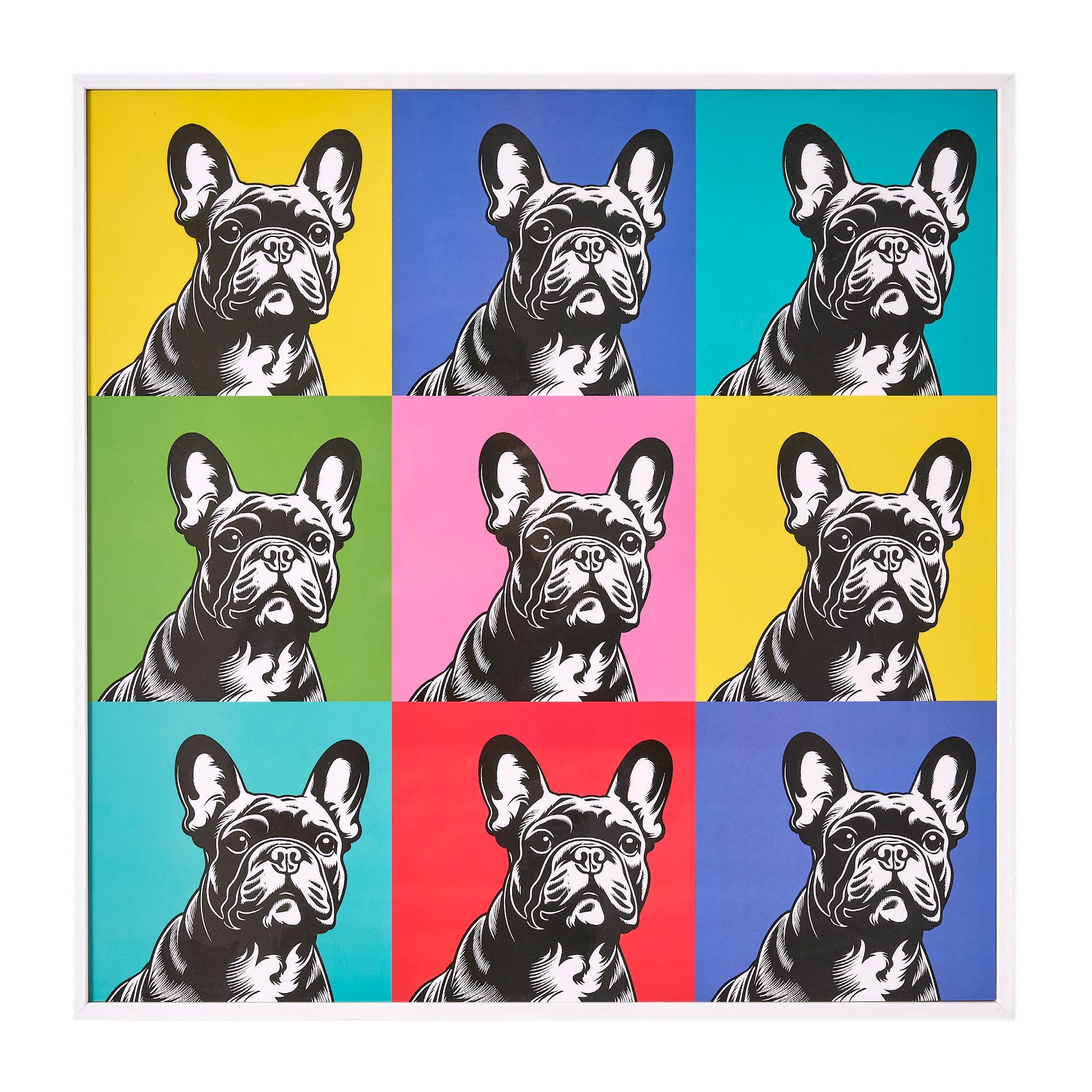 American Art Decor French Bulldog Rainbow Grid Lacquer 18" x 18" Wall Decor