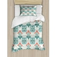 thumbnail image 1 of Seafoam Twin Size Duvet Cover Set, Ornate Floral Arrangement Blossoming Nature Abstract Spring Motifs, Decorative 2 Piece Bedding Set with 1 Pillow Sham, Seafoam Teal Dark Coral, by Ambesonne, 1 of 3