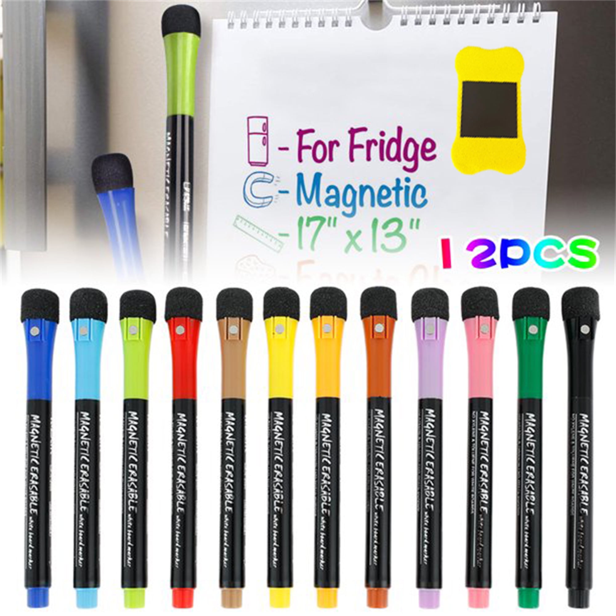 Fine Point Magnetic Dry Erase Marker for Kids Whiteboard Markers Capped Board Markers with Eraser Washable,12 Colors, Adult Unisex, Size: 12 Pack
