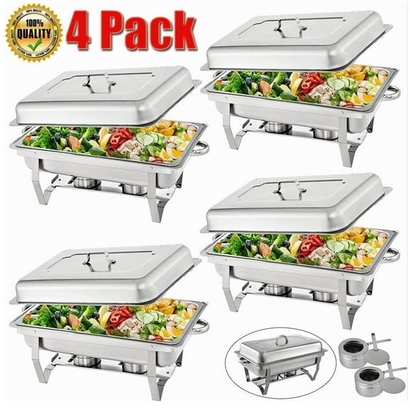 8 Quart Stainless Steel Chafing Dish Buffet Set with Food Pan Fuel Holder 4 Pieces