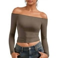 thumbnail image 3 of JYnXIANTI Going out Tops for Women off Shoulder Long Sleeve Shirts for Women Fall Fashion Slim Fitted Ruched Tight Tee Clothes, 3 of 6