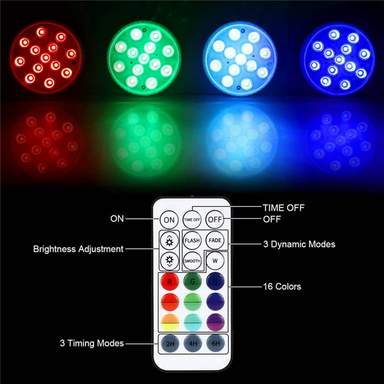 75-1114 Silky Silk 2.75 Submersible 10 LED Remote Control Light Base, Multi Color, Pool Lights, Halloween Christmas Birthday Parties