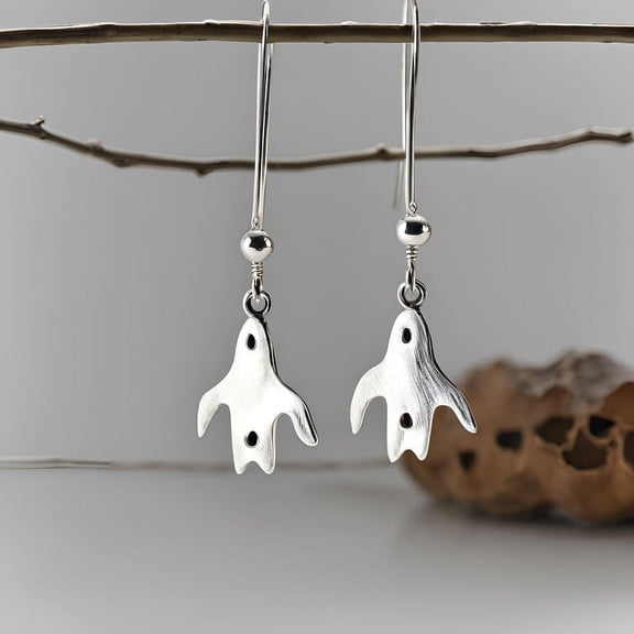 Spooky Ghost Witchy Sterling Silver 925 Halloween Drop Earrings For Women