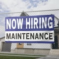 thumbnail image 2 of Now Hiring Maintenance 13 oz Heavy Duty Vinyl Banner Handyman Jobs Available Help Wanted Sign for Business Advertising Indoor/Outdoor Single-Sided with Metal Grommets (2x5 ft, Wh & Bl & Bk), 2 of 6