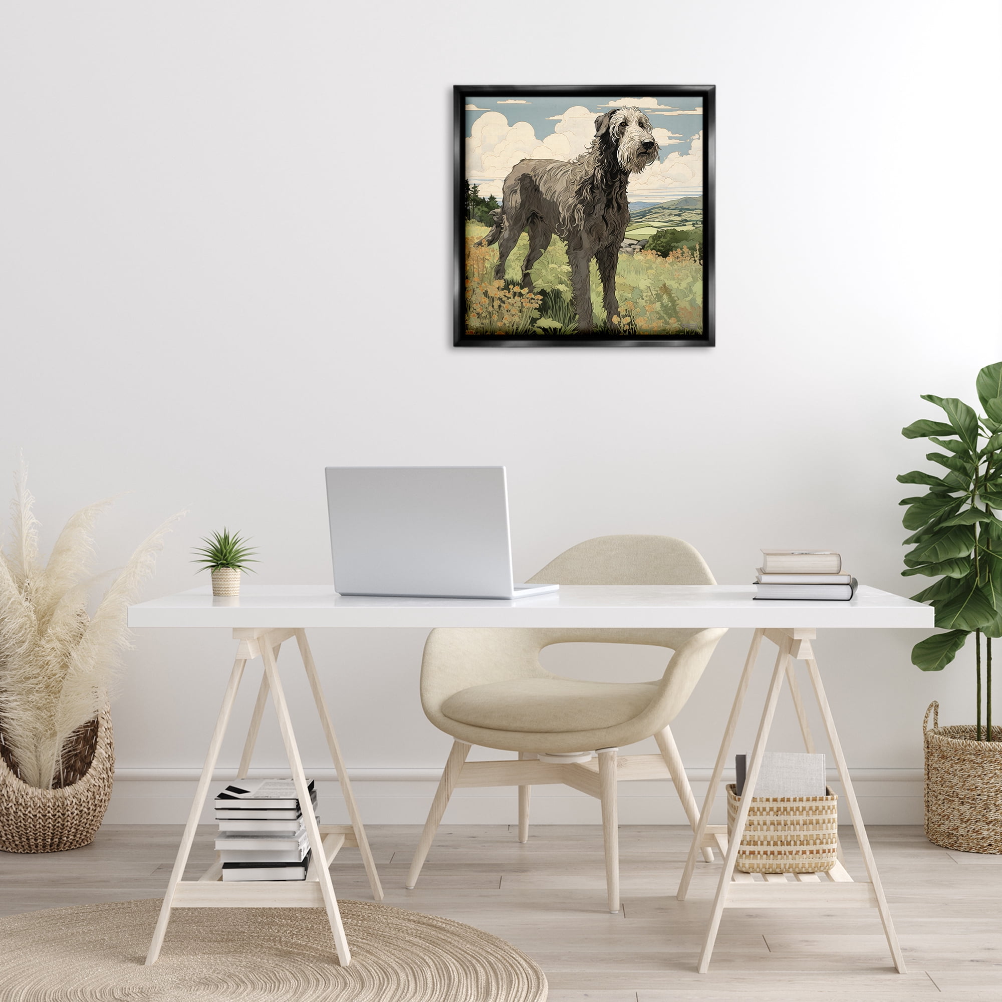 Stupell Industries Countryside Landscape Dog Landscape Painting Black Floater Framed Canvas Art Print Wall Art, 25 x 25