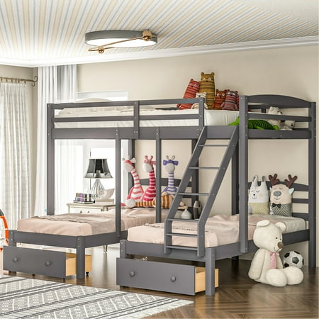 Pine and MDF Structure | Three-Bed Setup with Drawer Storage | Ideal for Sleepover Parties