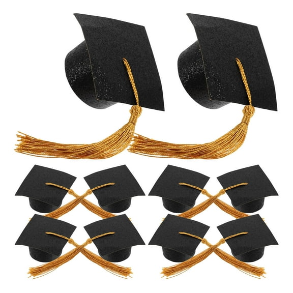 CRAFTHROU 20Pcs Mini Graduation Hat Goblet Cover for Wine Glass Decoration Prevent Spills Black Paper Cotton