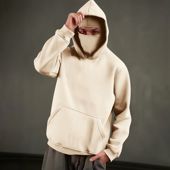 jobturf Balaclava Hoodie for Men Fall Spring Fashion Hooded Sweatshirt Long Sleeve Going Out Tops Hip Hop Ski Mask Hoodies with Pocket