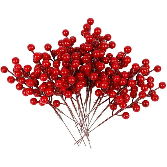 24 Pack 8 Inch Christmas Faux Picks Winter Berry Sprigs, Artificial Red Berries Stems Ornaments for Christmas Tree DIY Crafts Wreath Garland Decor By EKIDAZB