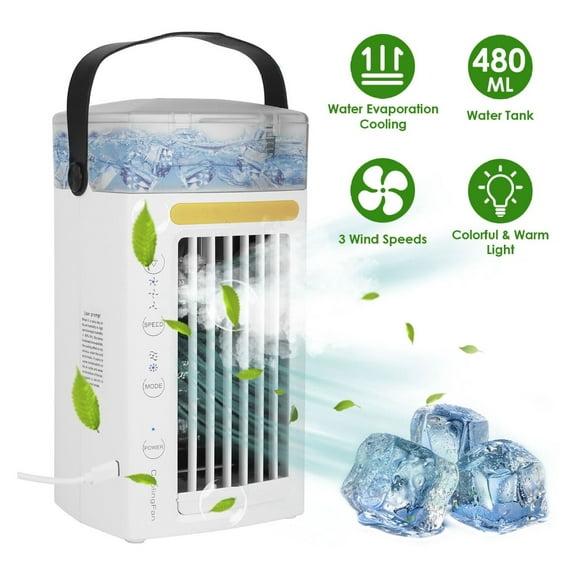 Portable Air Conditioner, 4-in-1 Evaporative Cooler with Night Light - USB Powered Personal AC Unit for Home, Office, Camping