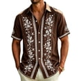 thumbnail image 3 of Havenx Button Down Shirt for Men Short Sleeve Collared Shirt Floral Print Outfits Vacation Casual Stylish Summer Beach Clothes,Coffee L, 3 of 5