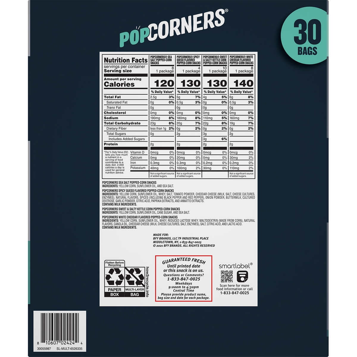 PopCorners Popped-Corn Snack, Variety Pack, 1 Ounce (30 Count)