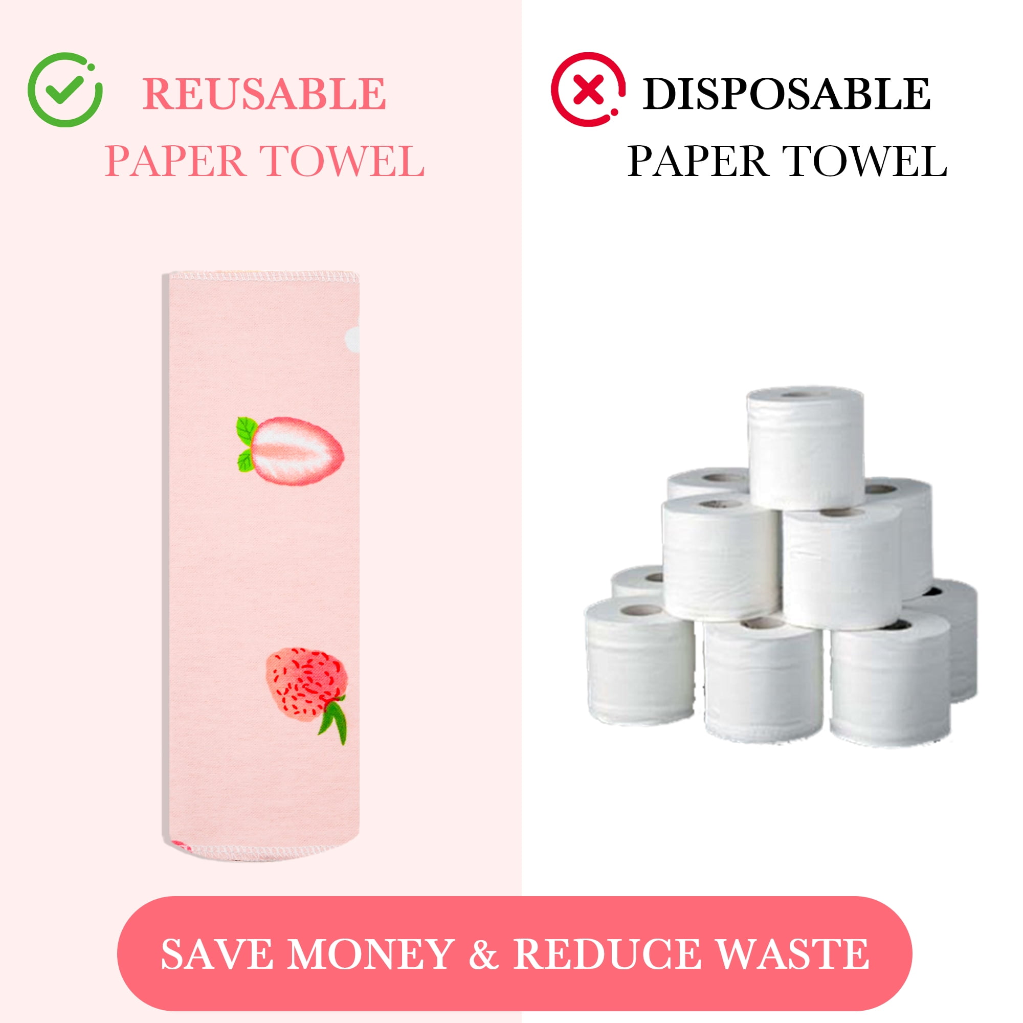 Minasuki 25 Pack Reusable Paper Towels - Paperless Paper Towels Washable Kitchen Cloth Zero Waste 10"x10", Strawberry