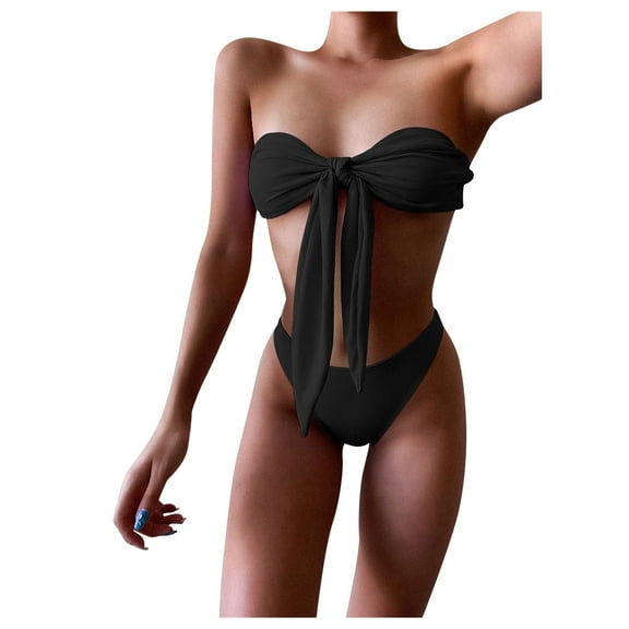 QLEICOM Womens Swimsuits Tummy Control Plus Size Swimsuit Coverup Solid Lace Bikini Set Push Up Swimsuit Beachwear Padded Swimwear Black S