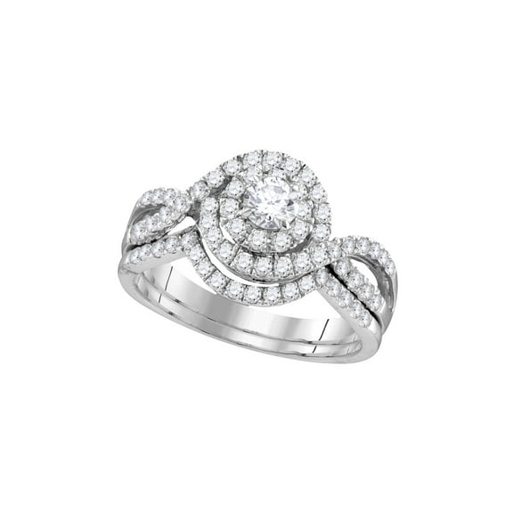 14kt White Gold Womens Round Diamond Swirl Halo Bridal Wedding Engagement Ring Band Set 1.00 Cttw (Certified)