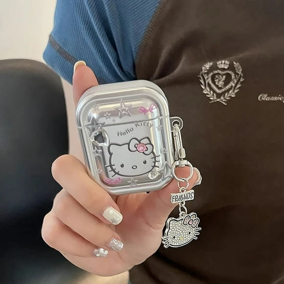 Sanrios Hello Kitty with Lanyard for AirPods1 2 3 Case AirPods Pro 2 Case IPhone Earphone Accessories Air Pod Luxury Metal Cover