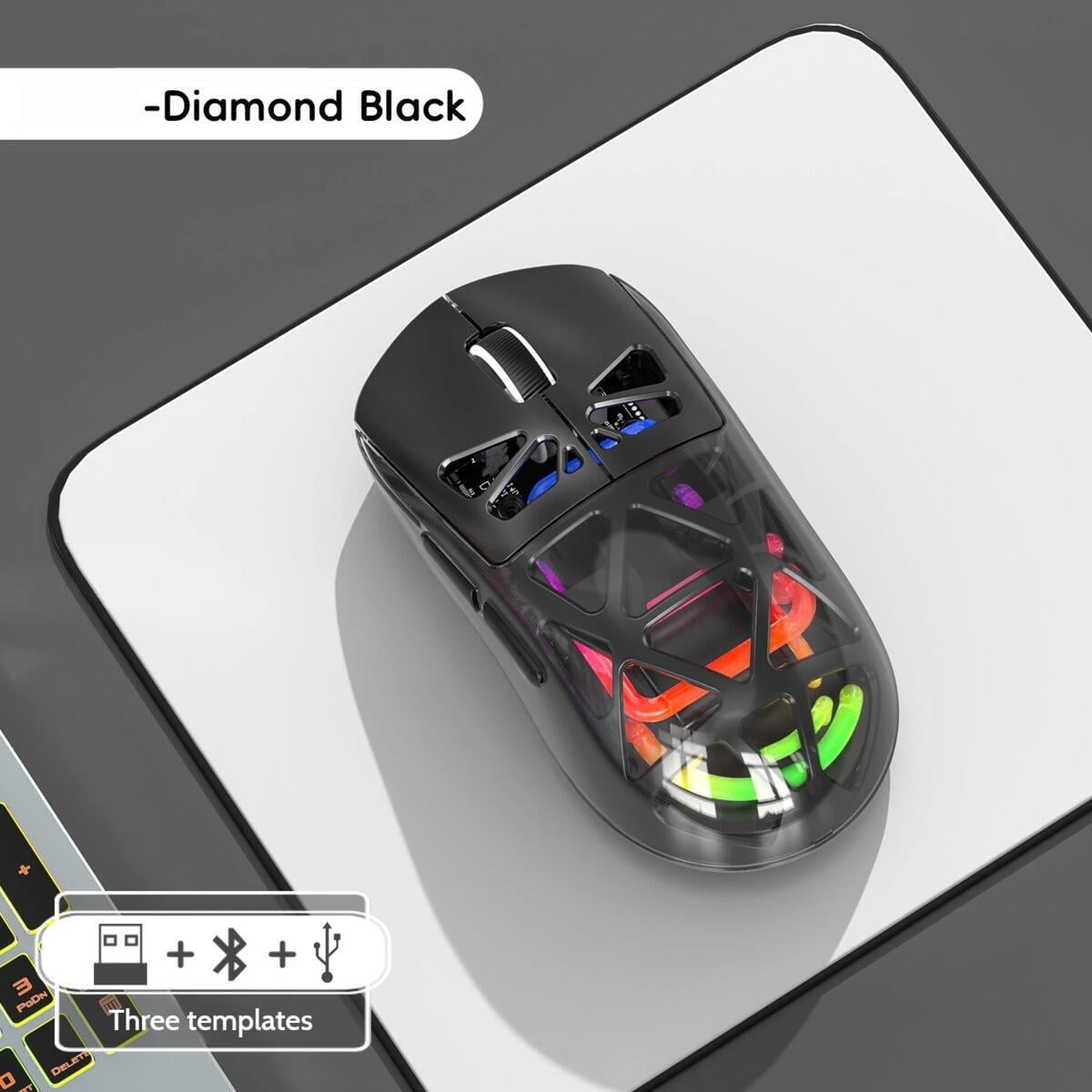 RGB Glowing Transparent Lightweight Wireless Bluetooth Tri-mode Esport Mouse Ergonomics Hollow out Mause For PC Laptop Computer