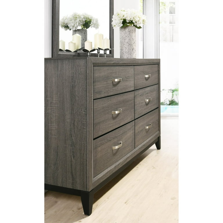 Stout Metal Bar Pulls Distressed Dresser, Wood, Dark Ash Gray