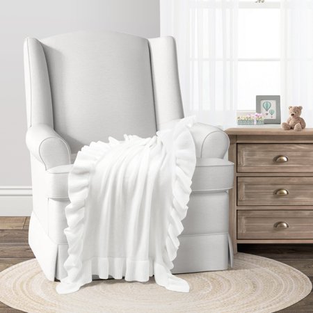 UPC: 0194938037815 | Lush Decor Reyna Soft Knitted Ruffle Baby/Toddler Blanket White Single 30X40