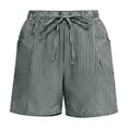 thumbnail image 5 of Siminsem Womens Bermuda Shorts Striped Cotton Blend Knee Length Five Point Pants Summer Vacation Casual High Waisted Elastic Breathable Lounge Travel, Green, M, 5 of 6