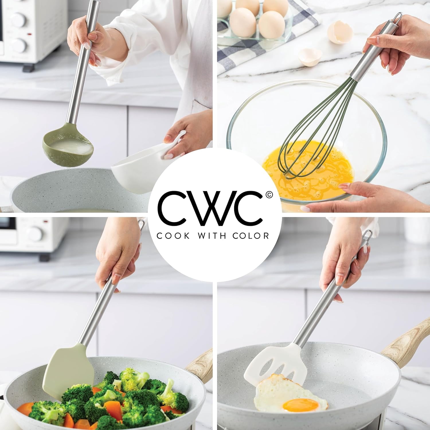 COOK WITH COLOR Silicone Cooking Utensils Set, Heat-Resistant, Nonstick Kitchen Gadgets (38 Pieces)