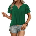 thumbnail image 4 of Quinlirra Women's Fashion Daily V-Neck T-Shirt Pleated Tops Short Sleeved Round Neck Top/shirt, 4 of 6