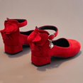 thumbnail image 3 of Mary Janes Shoes for Girls Elegant Suede Chunky Heel Flats with Bowknot Ankle Strap Casual Children Shoes Daily Gown (36,Red), 3 of 5