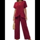 thumbnail image 3 of Conjunto de Dos Piezas de Verano para Mujer, Corta, Cuello Redondo, Pierna , Pantalón . Vino Tinto XL, 3 of 7