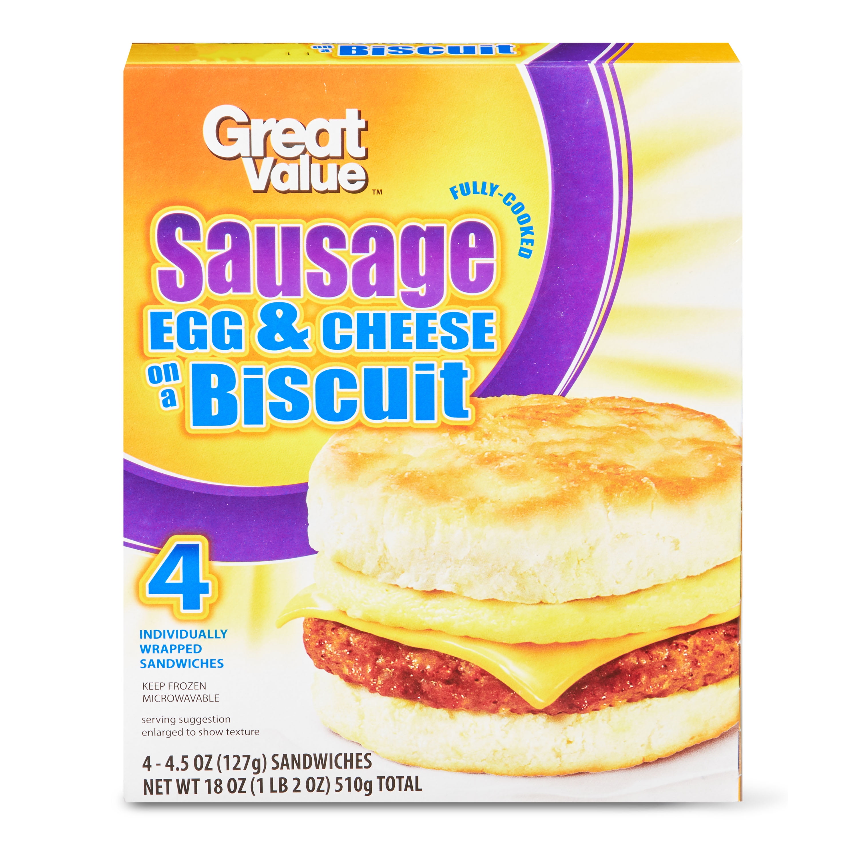 Great Value Sausage Egg Cheese On A Biscuit 18 Oz 4 Count Walmart Com Walmart Com Great Value Sausage Egg Cheese On A Biscuit 18 Oz 4 Count Walmart Com Walmart Com