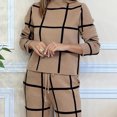 thumbnail image 6 of Quixlent 2 Pcs/Set Lady Top Pants Suit Half-high Collar Plaid Printing Long Sleeves Loose Blouse Elastic High Waist Wide Leg Trousers with Pockets OL Commuting Style Outfit, 6 of 7