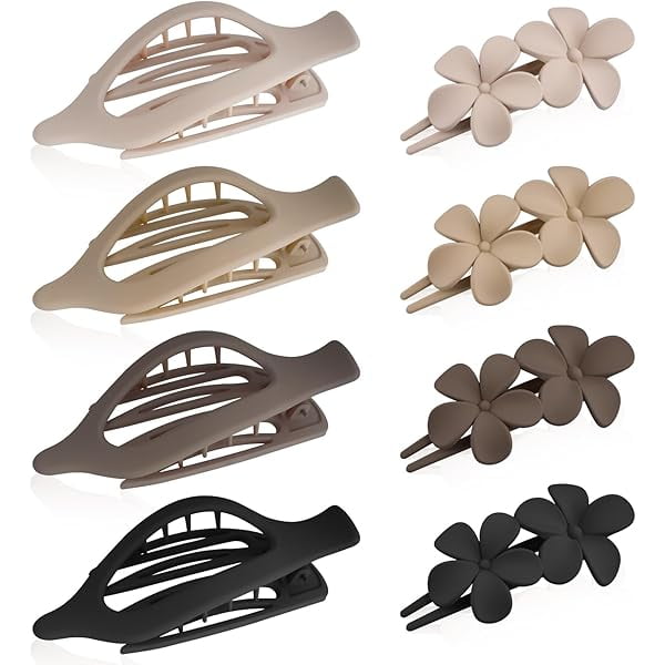 wonima11 8PCS French Flat Claw Hair Clips for Women Girls, Large Flat Claw Clips and Flower Hairclips for Thick Thin Curly Hair, Matte Non-Slip Strong Hold Hair Accessories