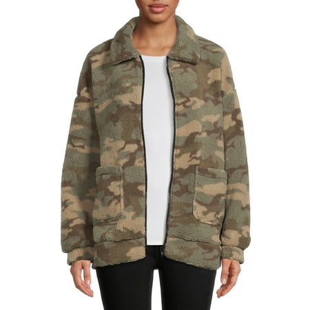 Love Trend New York Women's Faux Sherpa Bomber Jacket with Zip Front