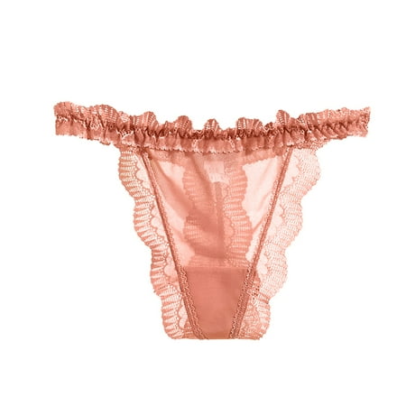 

Qcmgmg Women s Stretch See Through Panties Soft Low Rise Underwear Lace Hollow Out Breathable Thong Sexy G-string Free Size