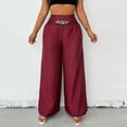 thumbnail image 6 of Olyvenn Trousers Pants for Women Fall Summer Linen Loose Fit High Cut Flare Wide Leg Trousers Pants Women 2025 Wine M, 6 of 7