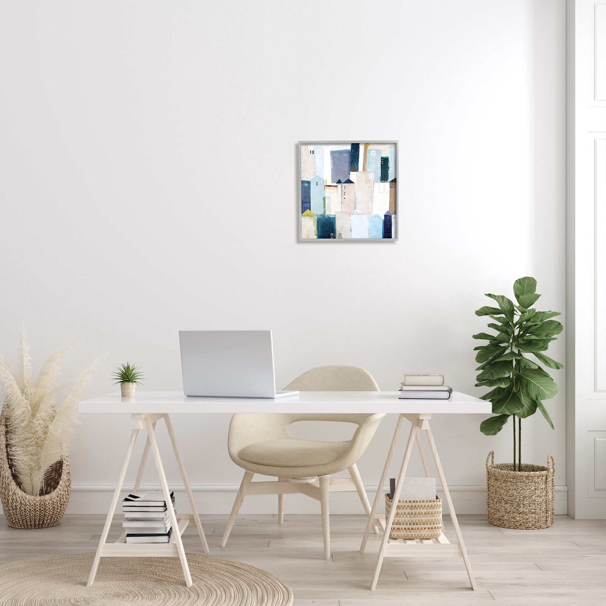 Stupell Industries Urban City Street Abstract Landscape Painting Blue Beige, 17 x 17, Design by Design Fabrikken